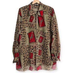 Won Moa Sheer Overlay Bold Giraffe Print Art To Wear Blouse Women's Size XL